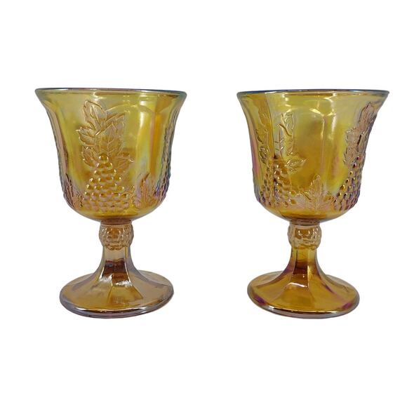 Vintage Indiana Carnival Glass Marigold Goblets (2) Harvest Classic Grape Amber - Picture 1 of 16